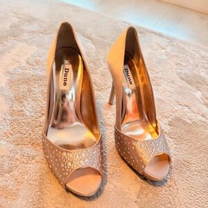 Women's Embellished Peep Toe Heels - Cream